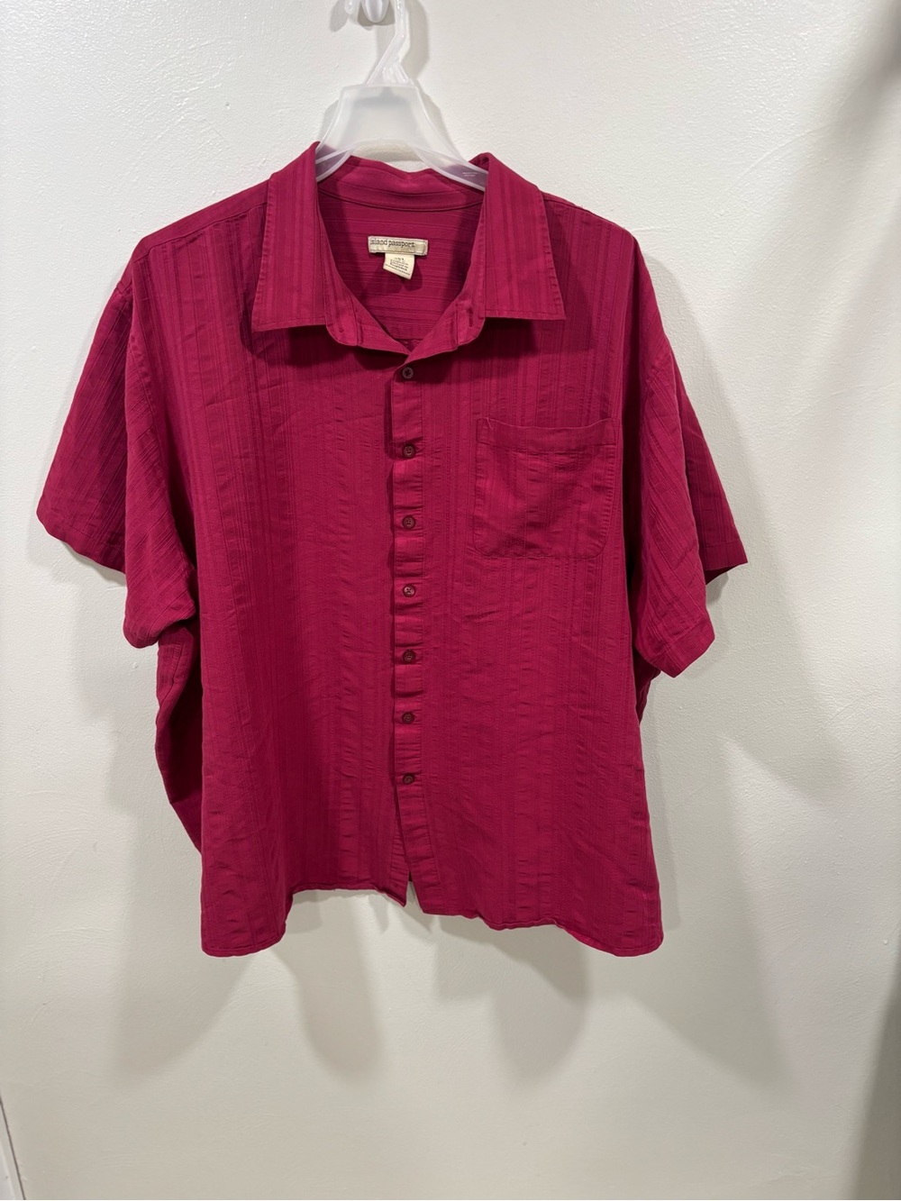 Island Passport Men's Short-Sleeve Button-Down Shirt in Magenta 4XL